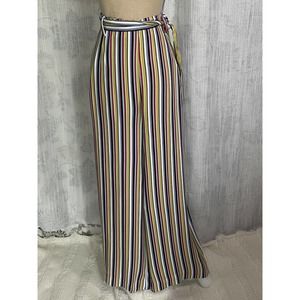 Soft Surroundings Women’s Palisade High Rise Wide Leg Pants Striped Rayon Size L